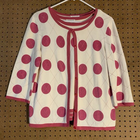 Preppy Sweater Set Polka Dot Argyle Vintage Cardigan Tank Pink Cute Femme Y2K 90 - Picture 2 of 12